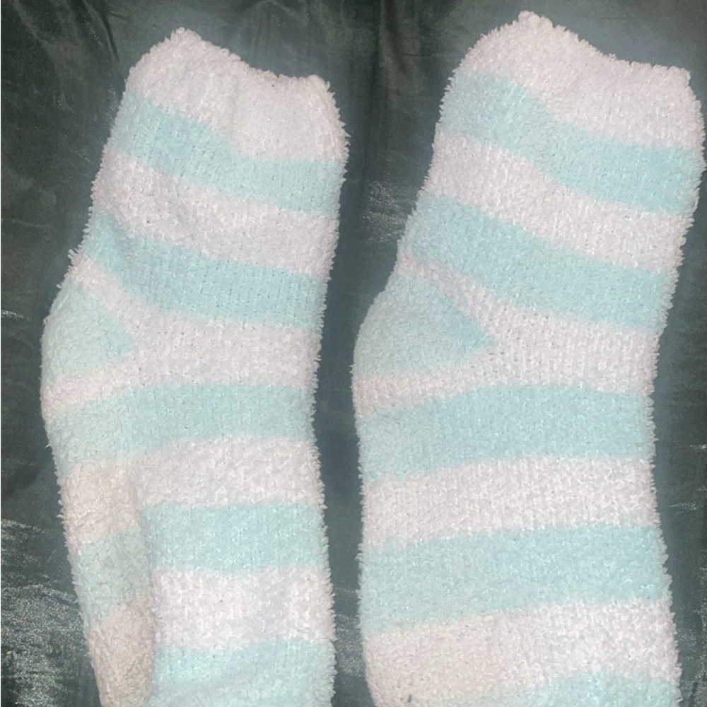 Cozy Striped Socks - White and Light Blue